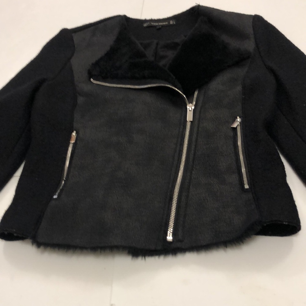 Zara Trafaluc S Jacket Black Moto 2 Zipper Pocket Closure Long Sleeve Excellent - Picture 6 of 12